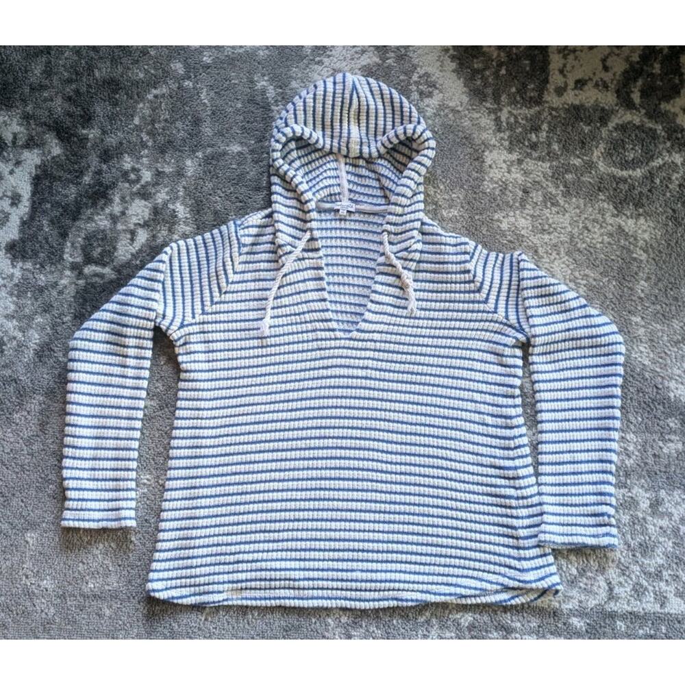Splendid Meridian Stripe Knit Hooded Beachwear Sweater Blue - Medium Made In USA